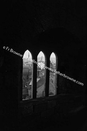 CATHEDRAL AND O'CONNELL MONUMENT THROUGH WEST WINDOW OF FRANCISCAN FRIARY